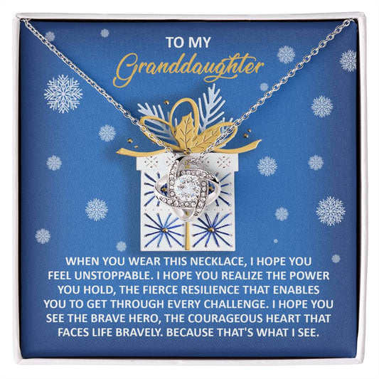 To My Granddaughter - Love Knot Necklace with Brave Hero Message