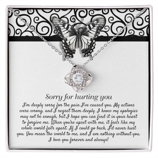 Heartfelt Regret: Love Knot Necklace with Apology Message Card