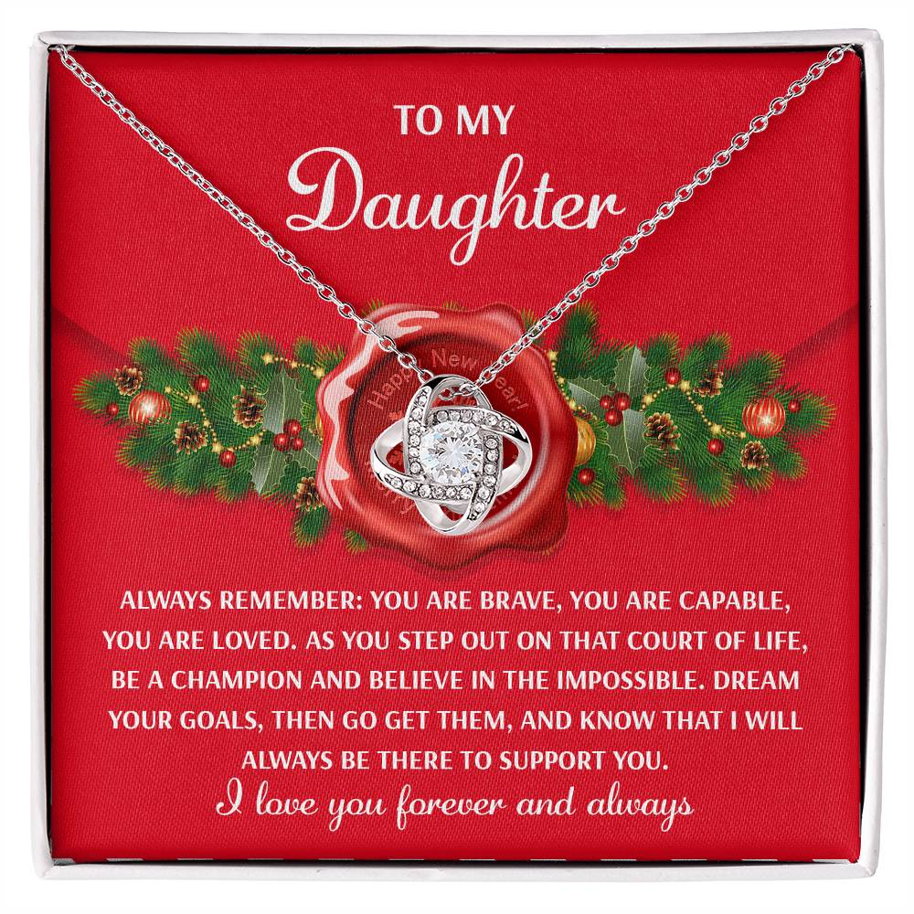 To My Daughter Love Knot Necklace – Christmas Gift of Encouragement, Strength, and Love
