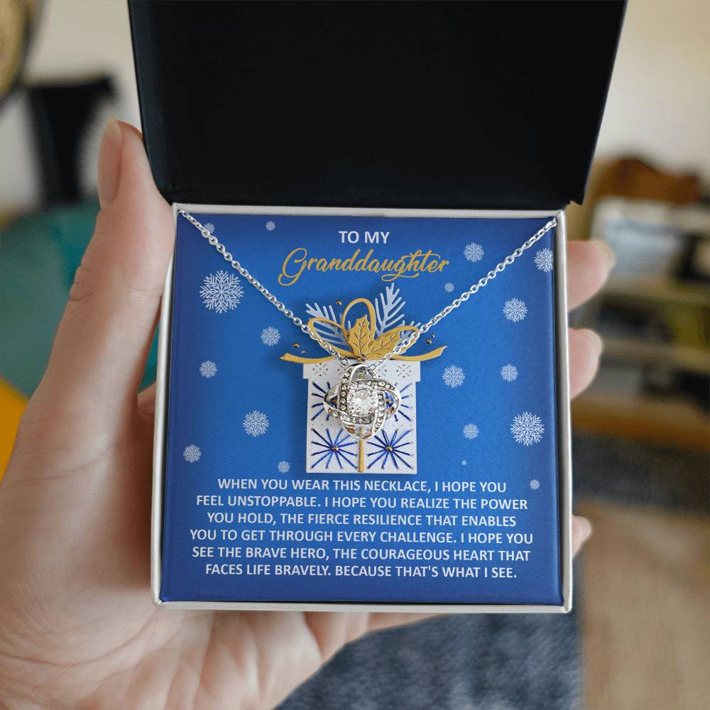 To My Granddaughter - Love Knot Necklace with Brave Hero Message