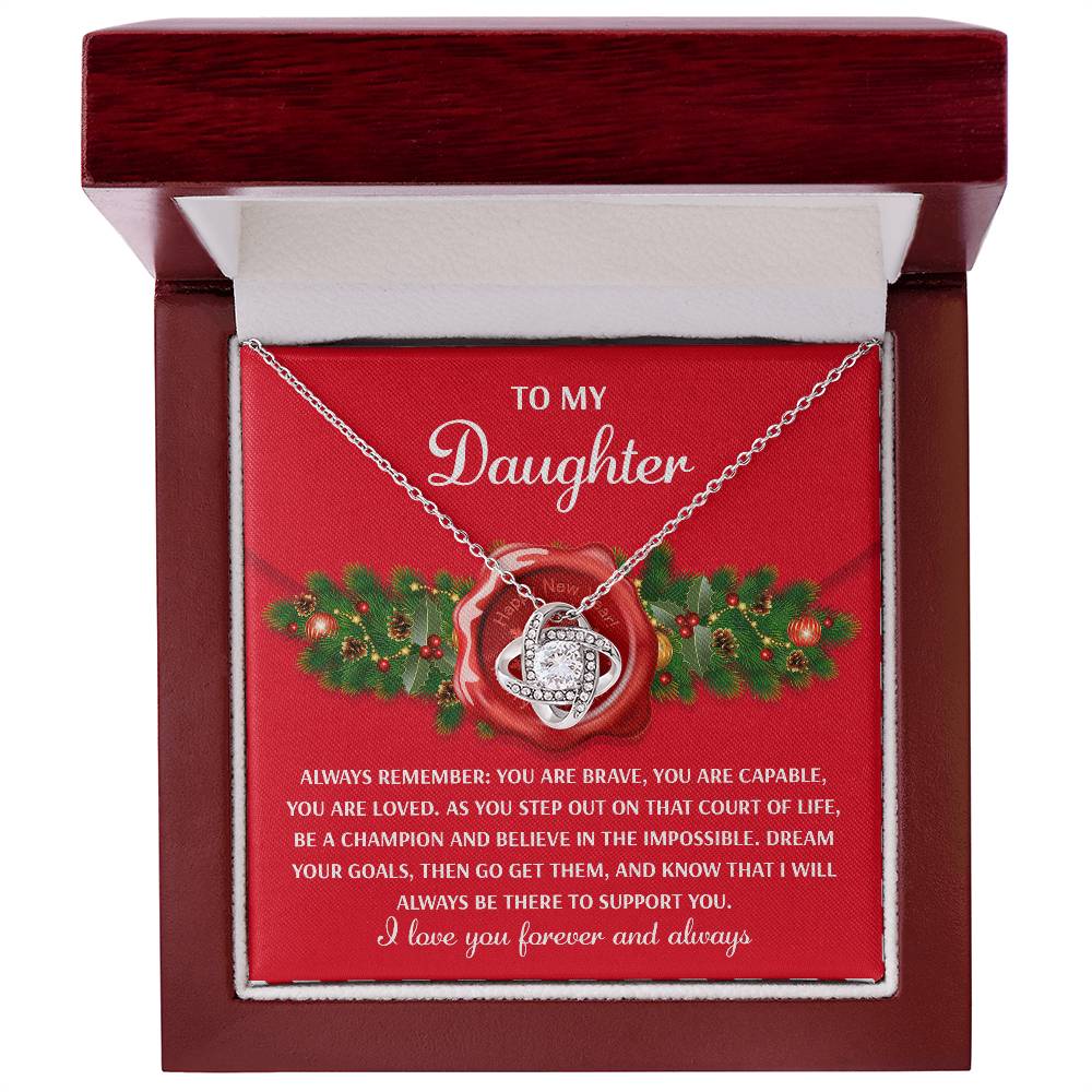 To My Daughter Love Knot Necklace – Christmas Gift of Encouragement, Strength, and Love