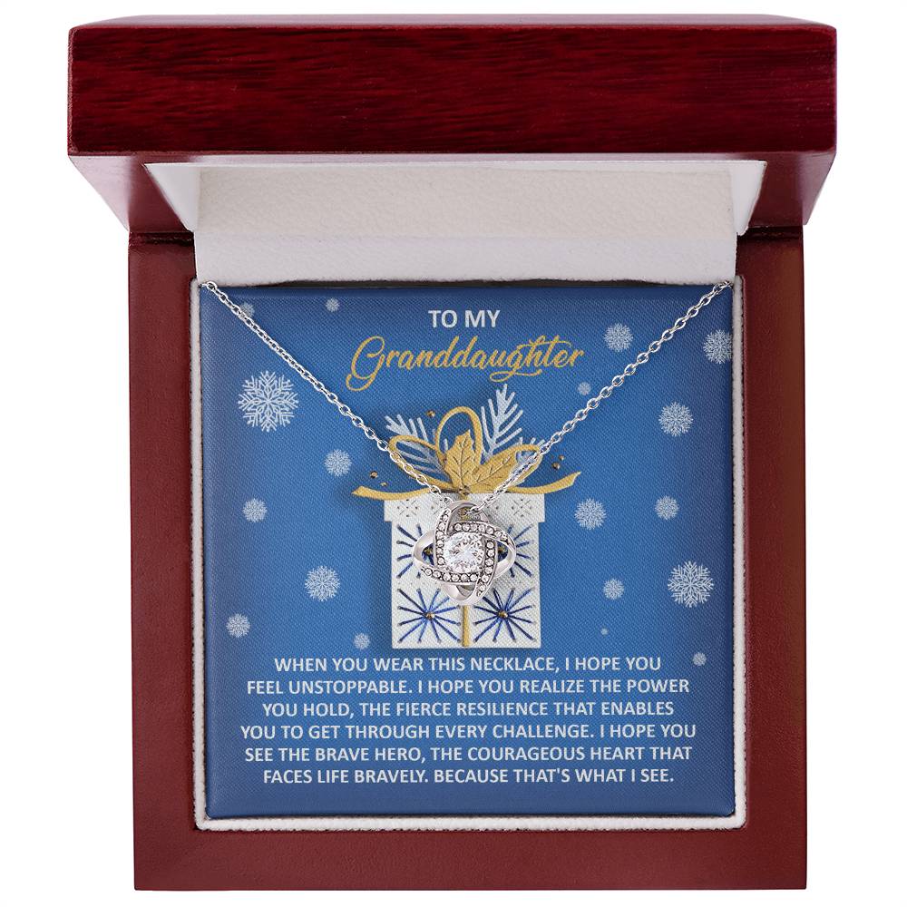 To My Granddaughter - Love Knot Necklace with Brave Hero Message