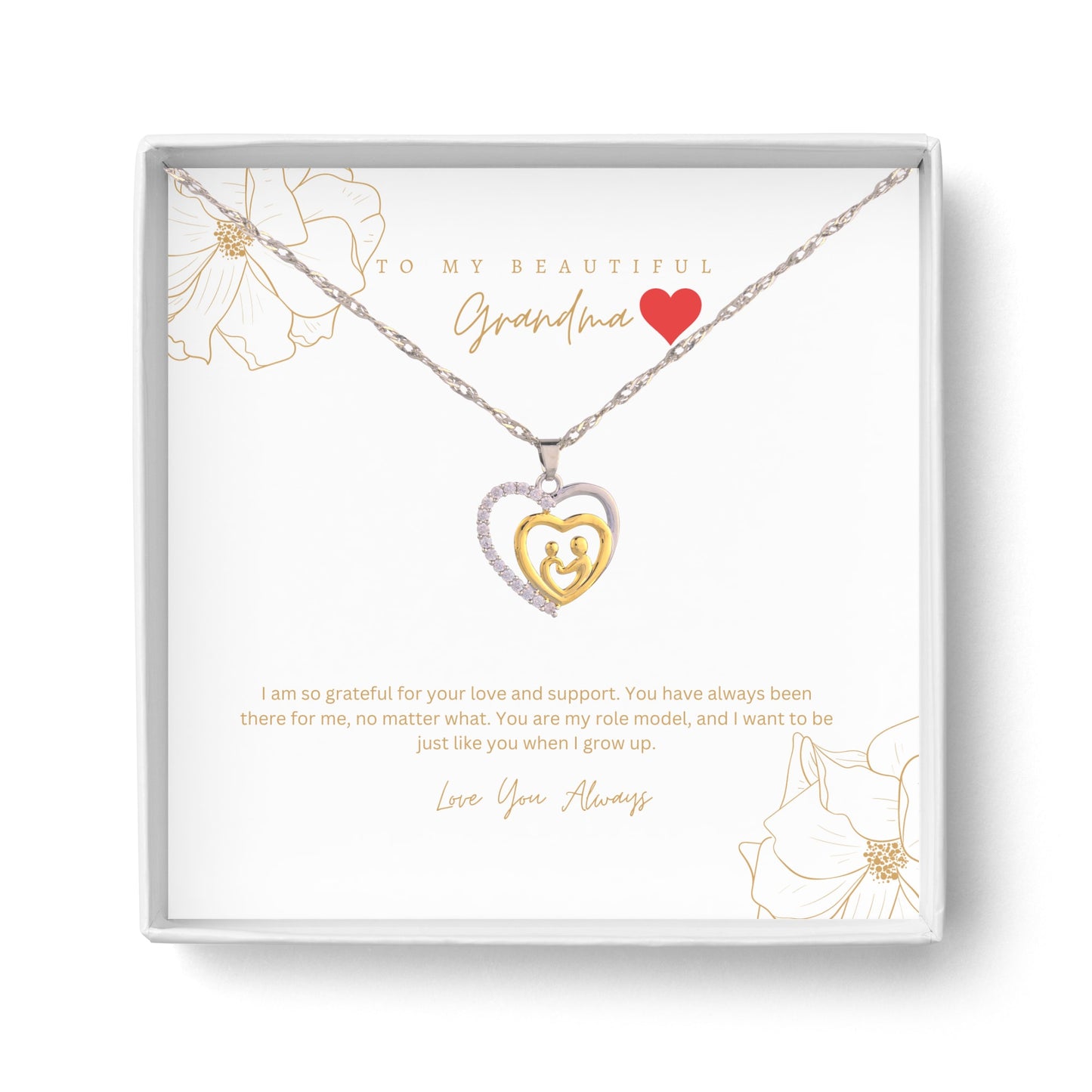 Grandma and Grandchild Heart Pendant Necklace