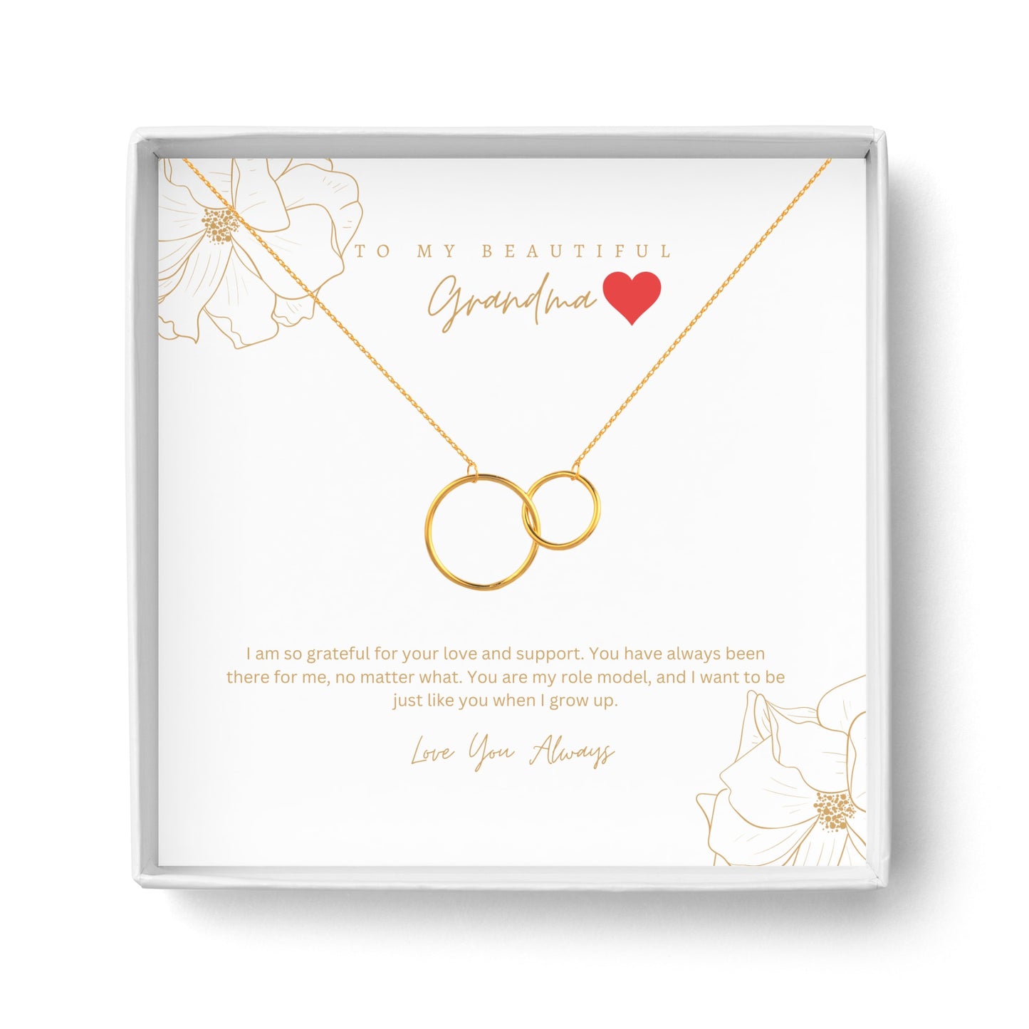 Grandma Necklace 14K Gold Plated Two Circle Interlocking Pendant Necklace