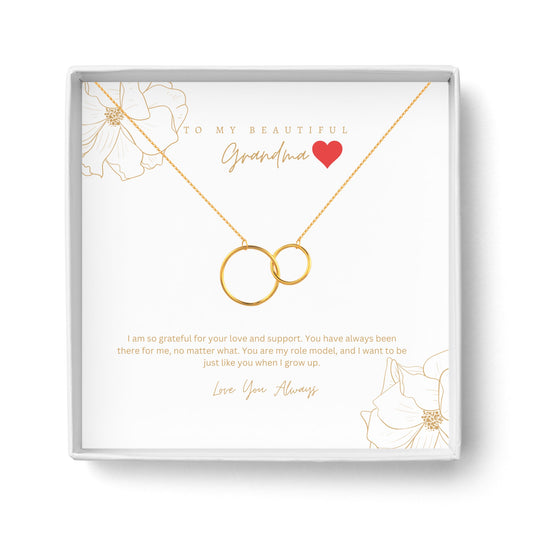 Grandma Necklace 14K Gold Plated Two Circle Interlocking Pendant Necklace